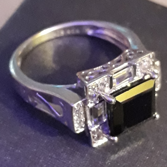 Black Square and Diamond Accented Ring 925 KCK 8 - Picture 4 of 4